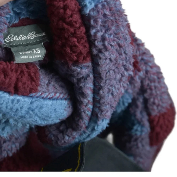 Eddie Bauer || Women's Buffalo Plaid Purple Blue Fleece Size XS - Picture 4 of 6